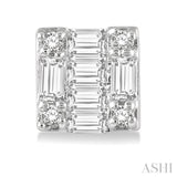 1/6 Ctw Square Shape Baguette and Round Cut Diamond Petite Fashion Earrings in 10K White Gold.