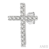 1/10 Ctw Cross Round Cut Diamond Petite Fashion Earrings in 10K White Gold