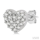 1/10 Ctw Heart Charm Round Cut Diamond Petite Fashion Earrings in 10K White Gold