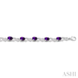 7X5 MM Oval Cut Amethyst and 1/10 Ctw Round Cut Diamond Semi-Precious Infinity Bracelet in Sterling Silver