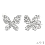 1/5 Ctw Butterfly Motif Round Cut Diamond Petite Fashion Earrings in 14K White Gold