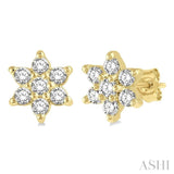 1/6 Ctw Floral Round Cut Diamond Petite Fashion Earrings in 14K Yellow Gold