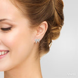 1/8 Ctw Bow Tie Round Cut Diamond Petite Fashion Earrings in 14K White Gold