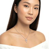 1/20 Ctw Round Cut Diamond Cross Pendant with Chain in Sterling Silver