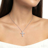 1/20 Ctw Round Cut Diamond Cross Pendant with Chain in Sterling Silver
