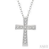 1/20 Ctw Round Cut Diamond Cross Pendant with Chain in Sterling Silver