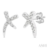 1/10 Ctw X-Shape Petite Round Cut Diamond Fashion Stud Earrings in 10K White Gold
