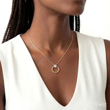 1/6 Ctw Round Cut Diamond Bead Shank Round Shape Lovebright Pendant With Chain in 10K Yellow and White Gold