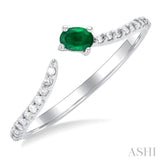 1/10 ctw Petite 4X3 MM Oval Cut Emerald and Round Cut Diamond Precious Fashion Ring in 10K White Gold