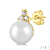 5.5 MM Round Shape Cultured Pearls and 1/20 Ctw Petite Round Cut Diamond Fashion Stud Earrings in 10K Yellow Gold