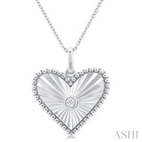 1/20 ctw Heart fluted medallion Round Cut Diamond Pendant With Chain in Sterling Silver