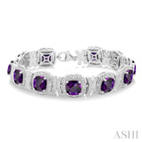 1/10 ctw Cushion Shape 7X7 MM Amethyst and Round Cut Diamond Semi Precious Bracelet in Sterling Silver