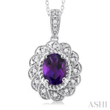 Silver Oval Shape Gemstone & Diamond Pendant