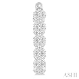 3 Ctw Circular Link Lovebright In-Out Round Cut Diamond Hoop Earrings in 14K White Gold