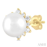 5.50 MM Round Shape Cultured Pearl and 1/6 Ctw Petite Round Cut Diamond Fashion Stud Earrings in 10K Yellow Gold