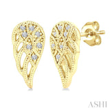 1/20 Ctw Petite Angel Wings Round Cut Diamond Fashion Stud Earrings in 10K Yellow Gold