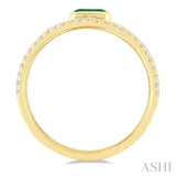 5x3 MM East- West Emerald and 1/4 Ctw Round Cut Diamond Triple Split Precious Ring in 10K Yellow Gold