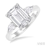 1/2 Ctw Tri-Mount Emerald Shape Center Pear and Round Cut Diamond Semi Mount Engagement Ring in 14K White Gold