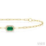 Emerald Shape Paper Clip Gemstone & Halo Diamond Bracelet