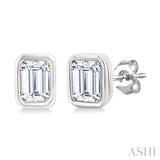 1/5 Ctw Petite Bezel Set Emerald Cut Diamond Fashion Stud Earrings in 10K White Gold