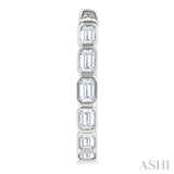 1 1/10 Ctw Bezel Set Emerald Cut Diamond Fashion Hoop Earring in 14K White Gold