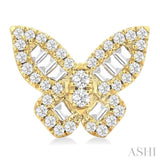 1/2 Ctw Butterfly Petite Baguette and Round Cut Diamond Butterfly Petite Fashion Stud Earrings in 14K Yellow Gold