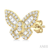 1/2 Ctw Butterfly Petite Baguette and Round Cut Diamond Butterfly Petite Fashion Stud Earrings in 14K Yellow Gold