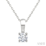 1/4 Ctw Prong Set Round Cut Diamond Solitaire Pendant With Chain in 14K White Gold