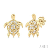 1/10 Ctw Petite Turtle Round Cut Diamond Fashion Stud Earrings in 10K Yellow Gold