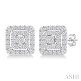 1/5 Ctw Double Halo Square Shape Petite Round Cut Diamond Fashion Stud Earrings in 10K White Gold