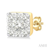 1/6 Ctw Lovebright Petite Square Shape Round Cut Diamond Fashion Stud Earrings in 10K Yellow Gold