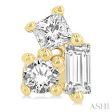 1/6 Ctw Petite Tri-Stone Scatter Princess, Baguette & Round Cut Diamond Fashion Stud Earrings in 10K Yellow Gold