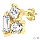 1/6 Ctw Petite Tri-Stone Scatter Princess, Baguette & Round Cut Diamond Fashion Stud Earrings in 10K Yellow Gold