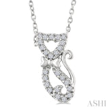 1/10 Ctw Cat Shape Petite Single Cut Diamond Fashion Pendant With Chain in 10K White Gold