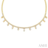 2 1/2 Ctw Geometric Dangle Accent Emerald and Round Cut Diamond Ball Bead Choker Necklace in 14K Yellow Gold