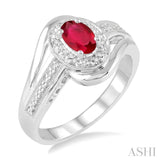 6x4 MM Oval Cut Ruby and 1/50 Ctw Round Cut Diamond Ring in Sterling Silver