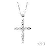 1/10 Ctw Round Cut Diamond Cross Pendant in Sterling Silver with Chain