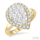 1 1/2 Ctw Pear Shape Lovebright Round Diamond Cluster Ring in 14K Yellow and White Gold