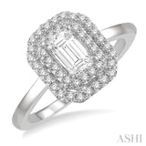1/2 ctw  Emerald Cut Center Stone 3/4 ctw Round Cut   Diamond Ladies Engagement Ring in 14K White Gold