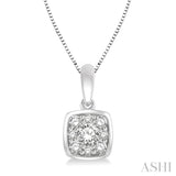 1/3 Ctw Cushion Shape Round Cut Diamond Cluster Pendant With Chain in 14K White Gold
