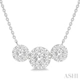 1 Ctw Triple Circle Round Cut Lovebright Diamond Necklace in 14K White Gold