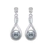 SILVER CUBIC ZIRCONIA & PEARL (2 CTW) EARRING